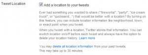 Twitter settings to opt-in to the location feature